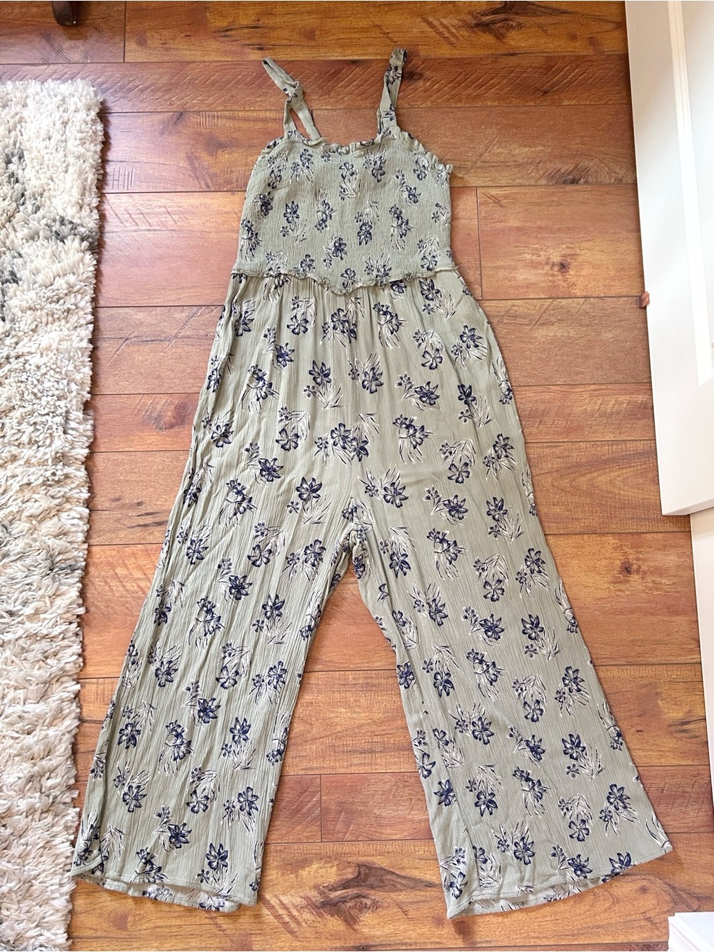 Angels Olive Green Floral Wide-Leg Romper
